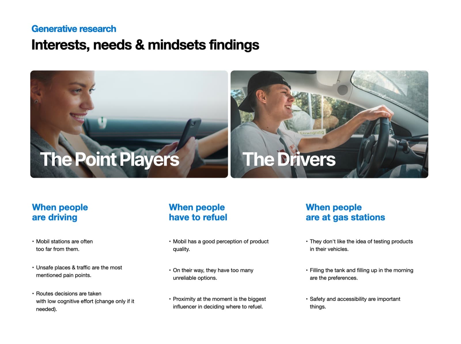 User journey map — driving, refueling, and at-station moments